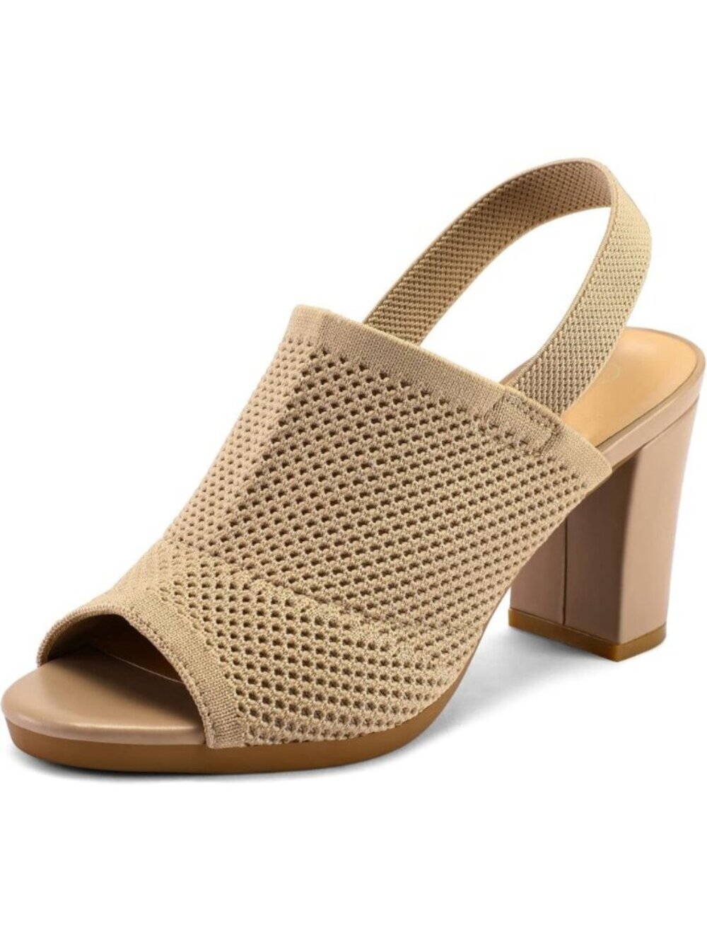 Shoes 8.5 Nude/Tan 3" Knit Chunky Block High Heels Slingback Open Toe Non Slip